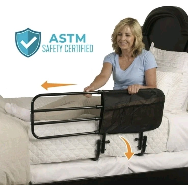 Stander EZ Adjust Bed Rail – Senior Safety Rail with Pouch, Black, ASTM Approved