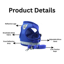 Dog Harness for Small Breed Puppy Blue Reflective Vest Adjustable Ensures Safety