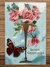 1909 Series 2113 Vintage Butterfly Embossed Birthday Greetings Postcard