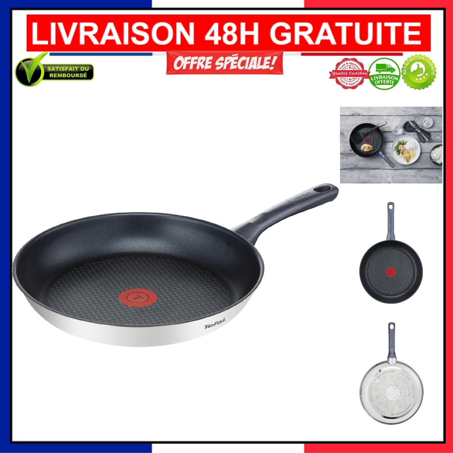 Poêle en acier inoxydable 24 cm Tefal Dailycook pour tous feux et induction