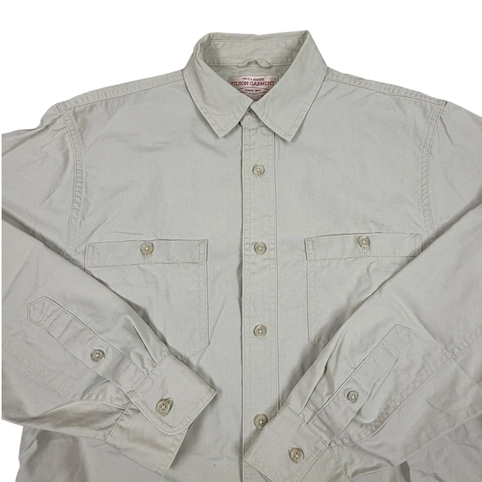 Filson Buckhorn Field Shirt Button Up Shirt Mens XS Tan Cotton Long Sleeve