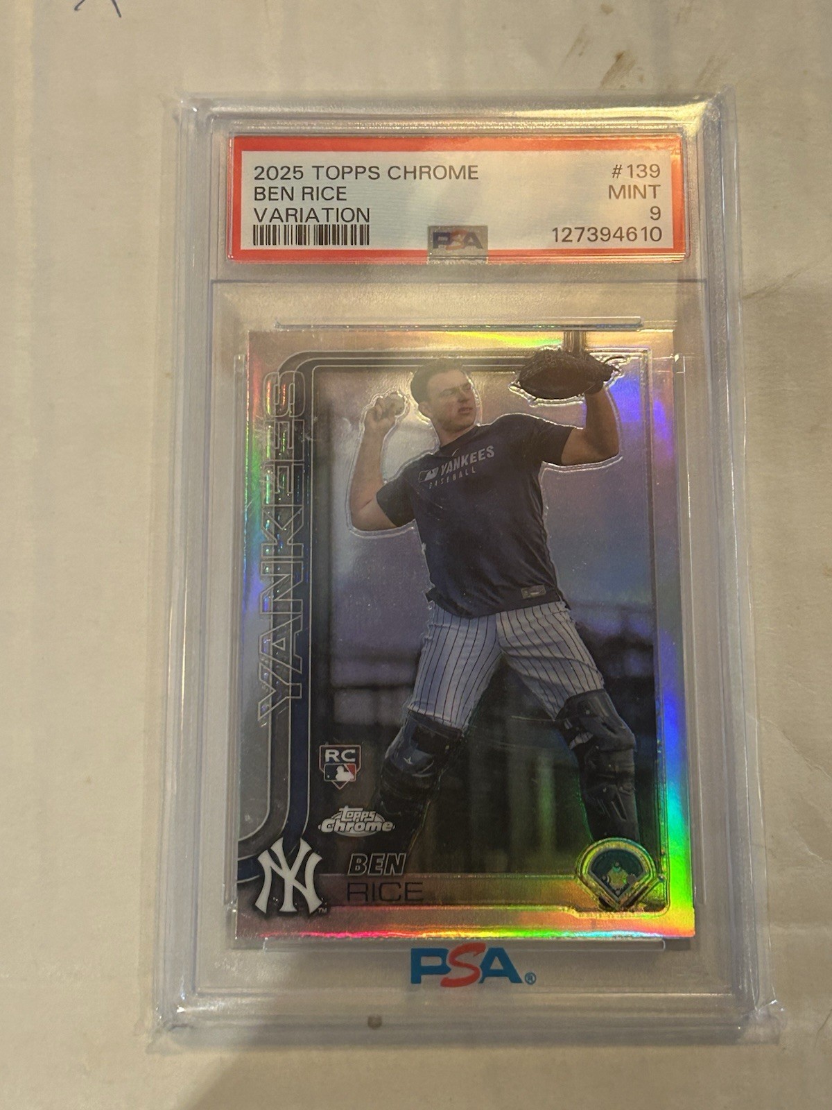 2025 Topps Chrome #139 Ben Rice Variation Yankees RC Rookie PSA 9 Sh