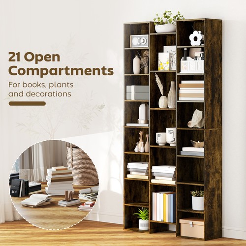 HOMCOM Tall Bookshelf with 21 Compartments and 10 Adjustable Shelves, Brown - Picture 6 of 11