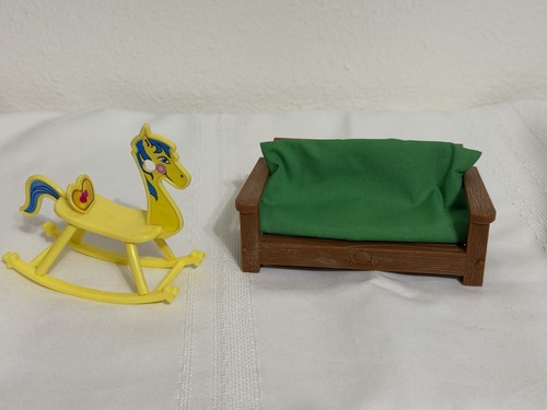 Mixed 4 Piece Lot Of Vintage Dollhouse Doll Size Rocking Horse Slide Couch