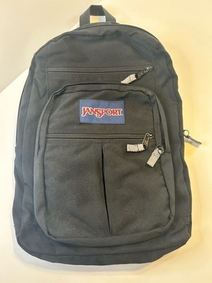 JanSport Black Backpack Multi Pocket Padded Straps School Travel Bag 18 