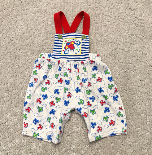 Baby Shortall One-Piece Romper 6-9 Months Airplane Print Button White Multi