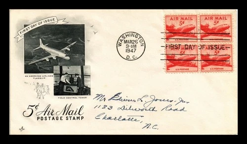 DR JIM STAMPS US COVER AIR MAIL 5C FIRST DAY ISSUE SCOTT C33 BLOCK ARTCRAFT