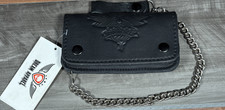 Black Leather Biker/Trucker Chain Wallet Embossed Wings Graphic New Old Stock