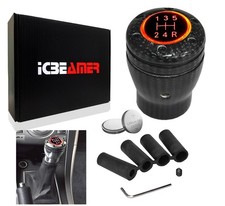 Jdm Real Black Real Carbon Fiber Red Led Manual Stick Shift Knob 56 Speed W49