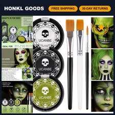 White  Black Green Face Body Paint Set with Brushes - Halloween Makeup Kit for