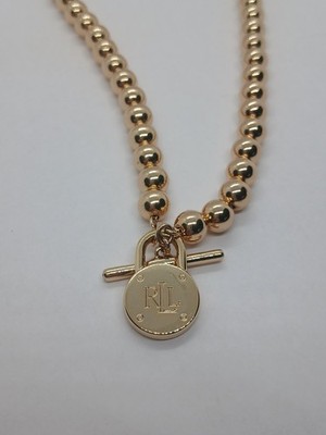 Ralph Lauren Gold Tone Lock Toggle Chocker Necklace 16''