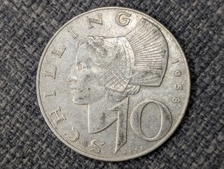 1958 AUSTRIA 10 SHILLINGS SILVER COIN