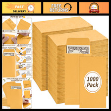1000 Pack Brown Kraft Cash Envelopes 3.5x6.5in, Gummed Flap, Small Parts Organiz