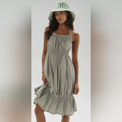 Anthropologie Daily Practice Tiered High-Low Midi Dress In Mint