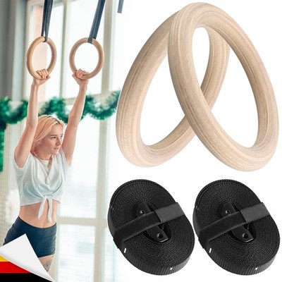 2x Gym Rings hold fast Turnringe aus Holz inkl. Gurte Homegym Crossfit Fitness
