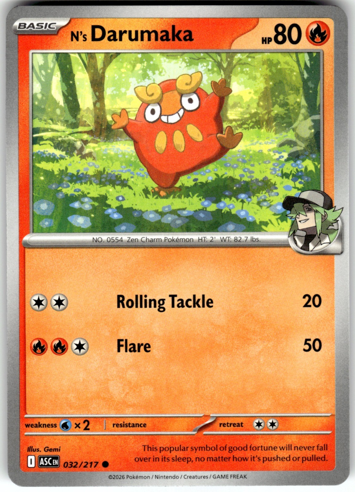 N's Darumaka 032/217 ME: Ascended Heroes Common Pokemon Card NM