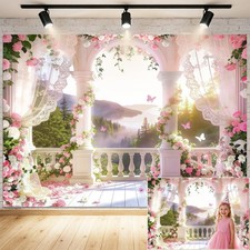 7x5 ft Pink Floral Spring Flowers Photography Backdrop Wedding Bridal Photo