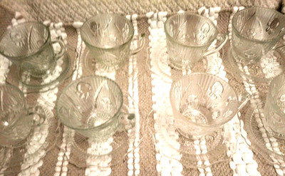 8 Sets Iris And herringbone Depression Glass Clear Cup/Saucers 16 Pieces