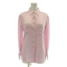 Chanel Shirt Blouse Silk 100% Long Sleeve Coco Mark Coco Button Pink XZ