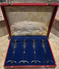 Cartier 4-Piece Clear Stemmed Champagne Flute Set w/ Presentation Box