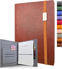 A5 Binder with 6 Ring   Lined Leather Journal Notebook, Refillable Hardcover