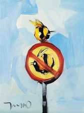 Bee Sign Whimsical Story Art PRINT By Artist Jose Trujillo Canvas 16x20