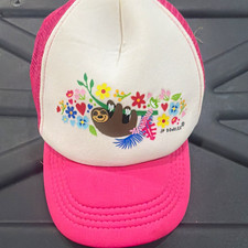 JP Doodles Girls Pink/White Mesh Trucker Hat Sloth Floral Graphic, Adjustable M