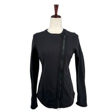 Athleta Moto Full Zip Jacket S Black Stretch Zipper Pockets Athleisure Comfort