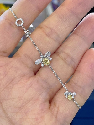 #ad 3 Ct Round Cut Simulated Citrine CZ Bee Chain Bracelet 14K White Gold Plated $105.82