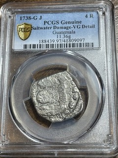 1738 GJ Naufragio Guatemala 4 Reales Spagnolo Coloniale Pirata Cob Moneta PCGS VG Dt