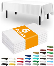 Plastic Table Cloth Disposable 6 Pack, 54 X 108 Inch, White Party Supplies, We