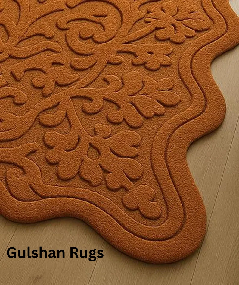 Mustard Wool Rug Handmade Tufted Carpet Geometric Contemporary Bed Living - Image 2 of 3