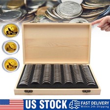 100Pc Wood Coins Display Storage Box Case for Slab Certified Coin with Capsules-