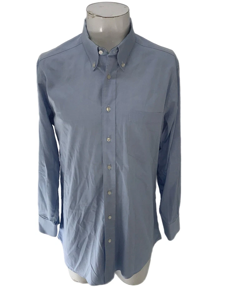 Savile Row Bespoke Dress Shirt Men’s 16.5 33 Blue Cotton Made In USA YGI W5-3 - Image 2 of 4