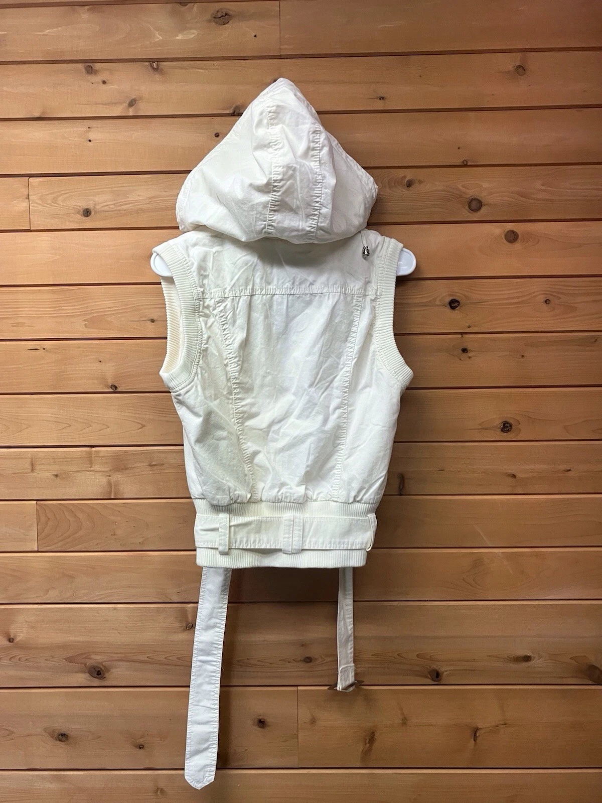 OFF WHITE DOWNTOW COALITION donna CINTURA CAPPUCCIO AVORIO SMANICATO GILET GIACCA FELPA CON CAPPUCCIO XS