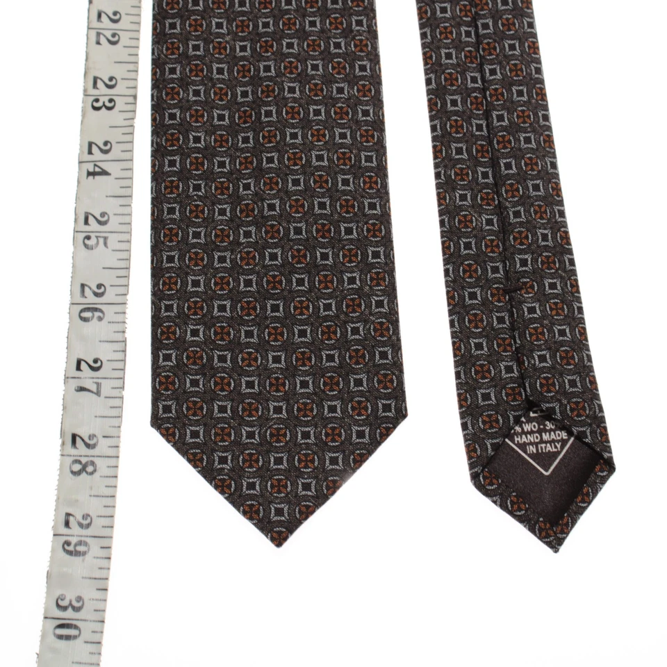 Gravata de pescoço Brioni nova sem etiquetas marrom/laranja/preto/branco padrão lã/mistura de seda - Imagem 4 de 4