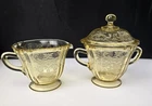 Vintage Federal Amber Madrid Creamer And Sugar Bowl w/ Lid Depression Glass
