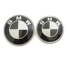 2pcs Front Hood 82mm Rear Trunk 74mm Fit For Bmw Black Carbon 2 Pin Emblem