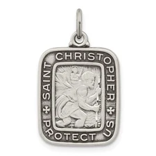 Sterling Silver Antiqued Square St. Christopher Medal Pendant Pendant