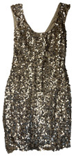 GUESS Silver Sequin Party Dress Sleeveless Wide Strap Deep V Back Women’s Sz 8
