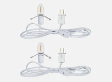 NETEHA 2 Pack 6Ft White Accessory Cord with C7 LED Bulbs, E12 Socket Lamp Cord w