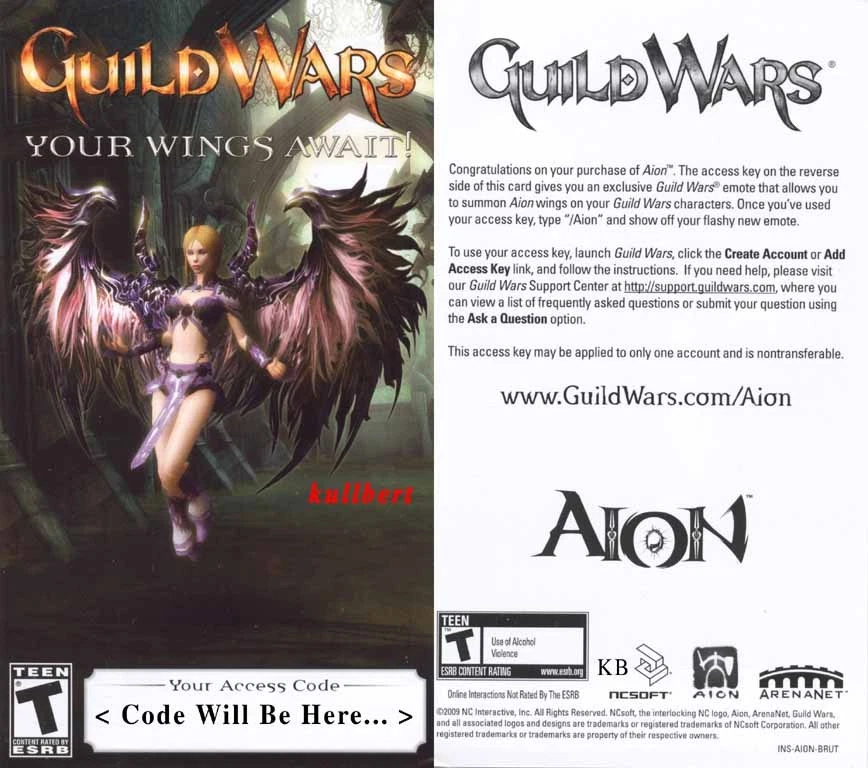 Guild Wars : Aion Wings Emote Code : RARE : *BRAND NEW*