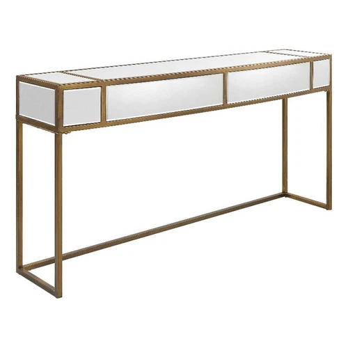 Uttermost Reflect Transitional Metal Glass and MDF Console Table in Gold - Picture 1 of 8