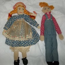 Vintage Folk Art Cloth Dolls Handmade Farming Girl  Boy pr. adorable clothes