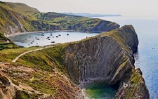 Landscape nature cliff lake boat coast coves england Custom Gaming Mat Desk
