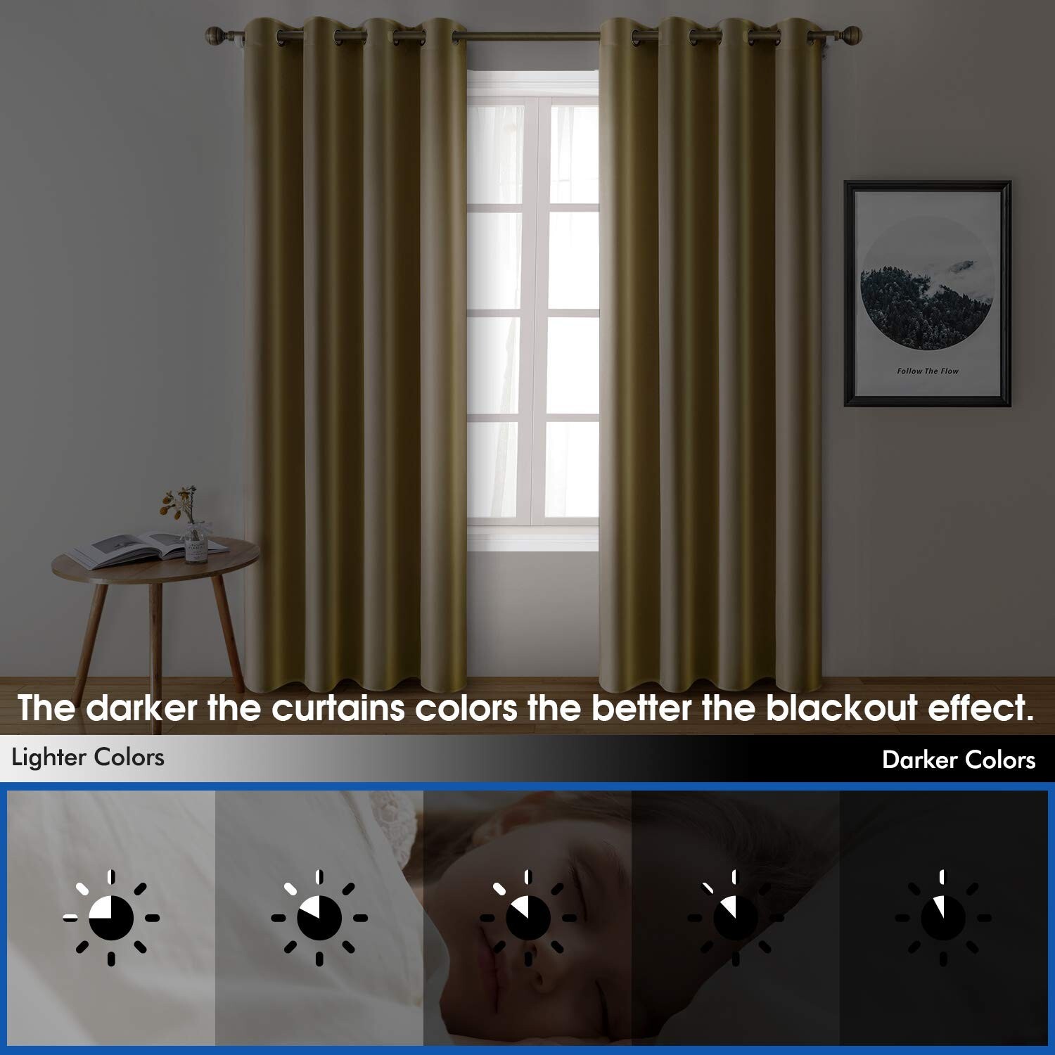 HOMEIDEAS 2 Panels Gold Faux Silk Blackout Curtains, 52 X 84 Inch Room Darken...