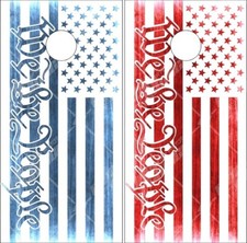We The People Burnt Flag Red White LAMINATED Cornhole Wrap Bag Toss Skin Decal
