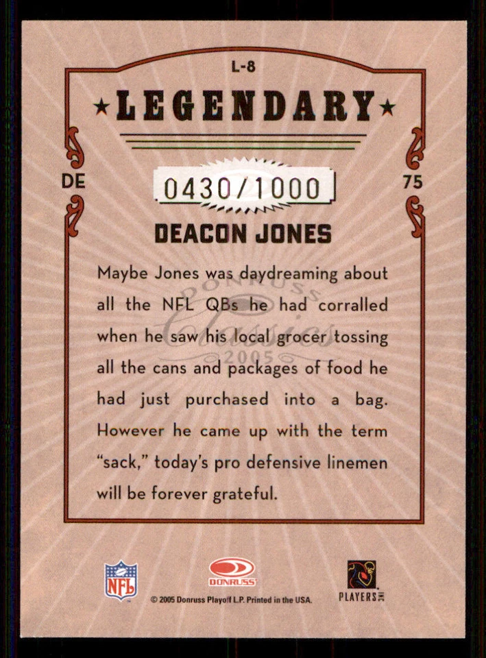 2005 Donruss Classics Legendary Players Bronze #L8 Deacon Jones /1000 - Image 2 of 2