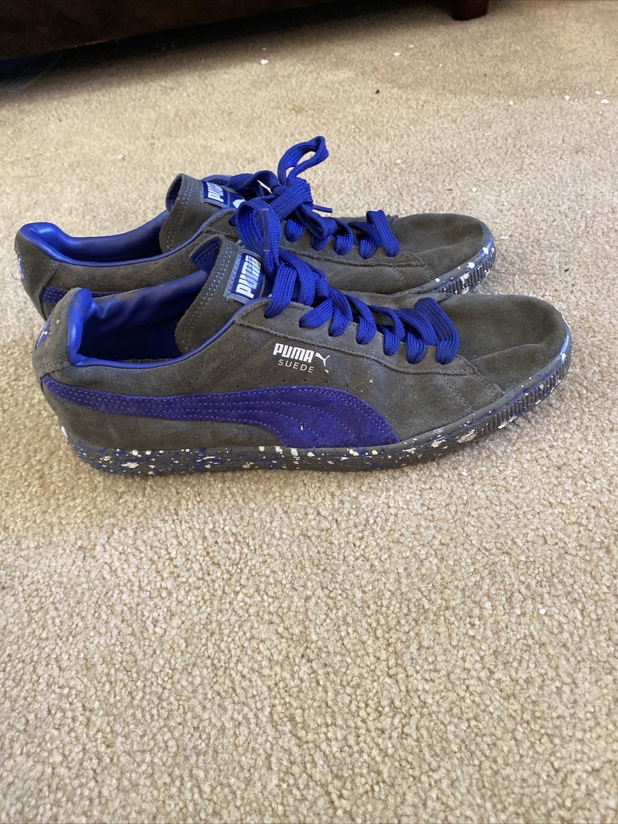 PUMA Mens Classic Suede Grey/Blue Paint Splatter Sneakers  display picture 1