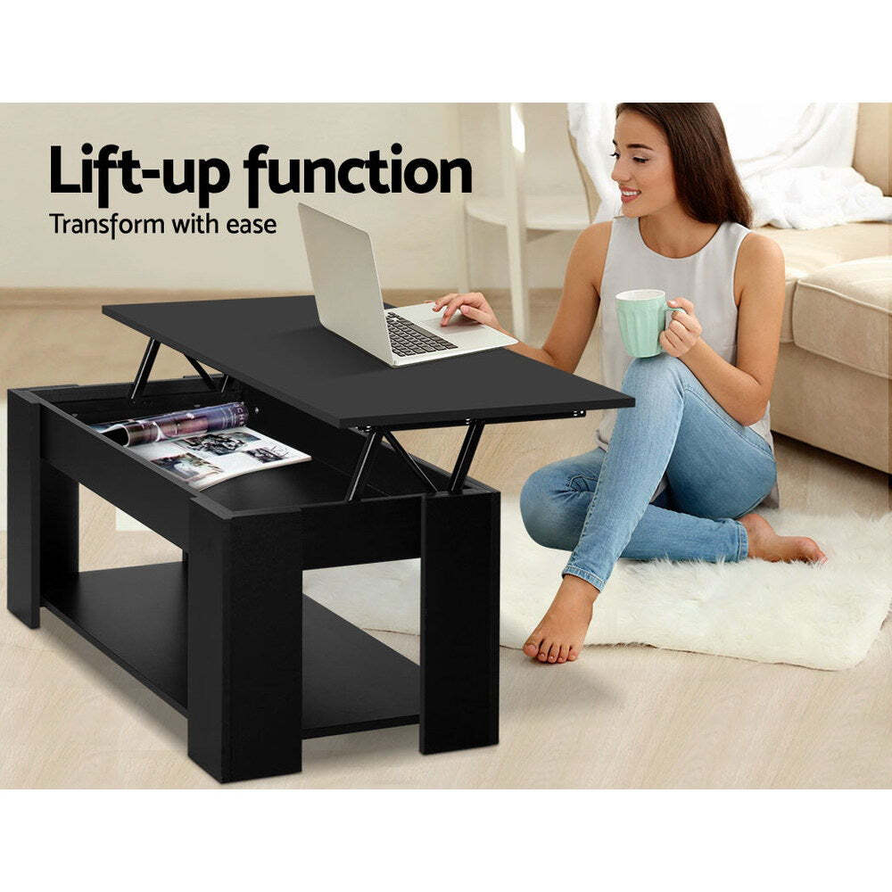 Artiss Lift Up Top Coffee Table Storage Shelf Black for sale online